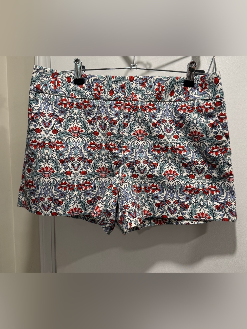 LOFT Floral Print Cotton Shorts — Red, Blue & Cream